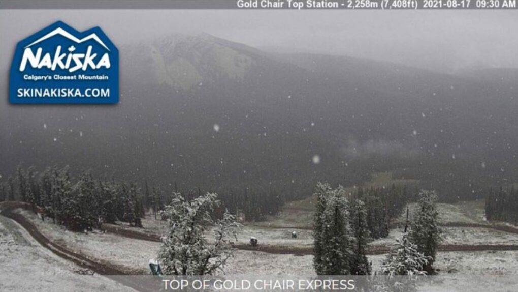 Click to enlarge Aug. 17 snow at Nakiska Ski Area in Kananaskis.