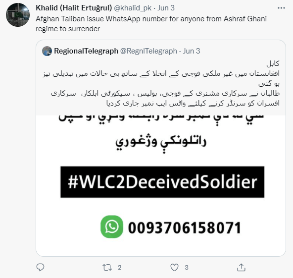 tweet re taliban whatsapp