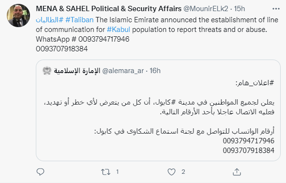 Click to enlarge tweet re whatsapp taliban