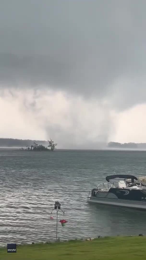 A tornadic waterspout was spotted churning and moving across Lake Murray, South Carolina on August 17