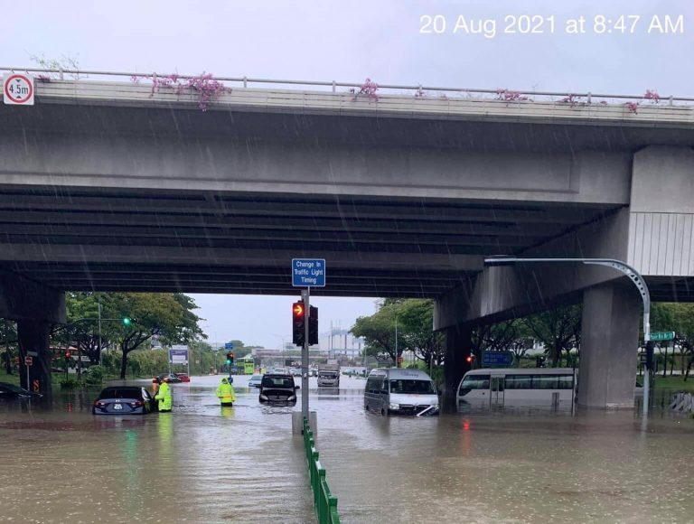 Flooded roads in Singapore 20 August 2021