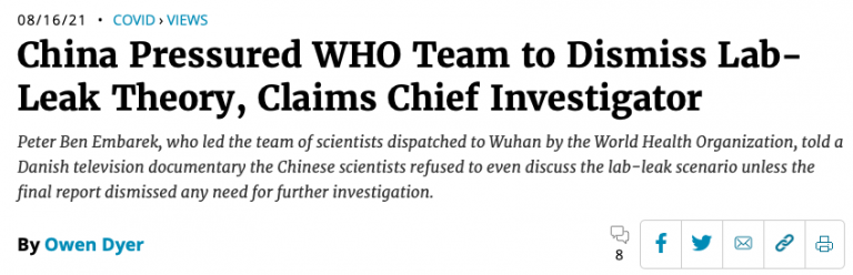 China lab leak, WHO, lab-leak theory