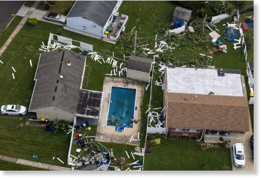 Storm damage after the tornado hit in Trevose, Pa., on July 29 during a 