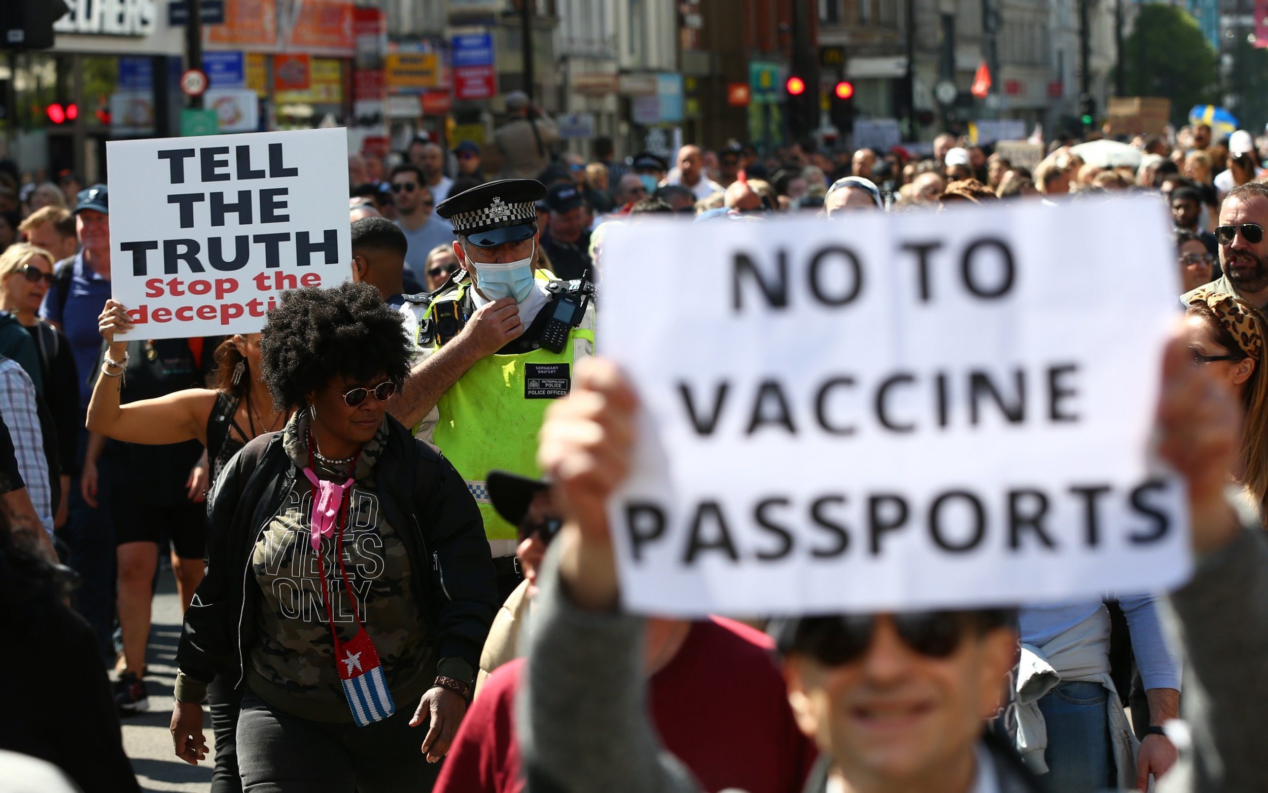 London COVID vaccine passport protest