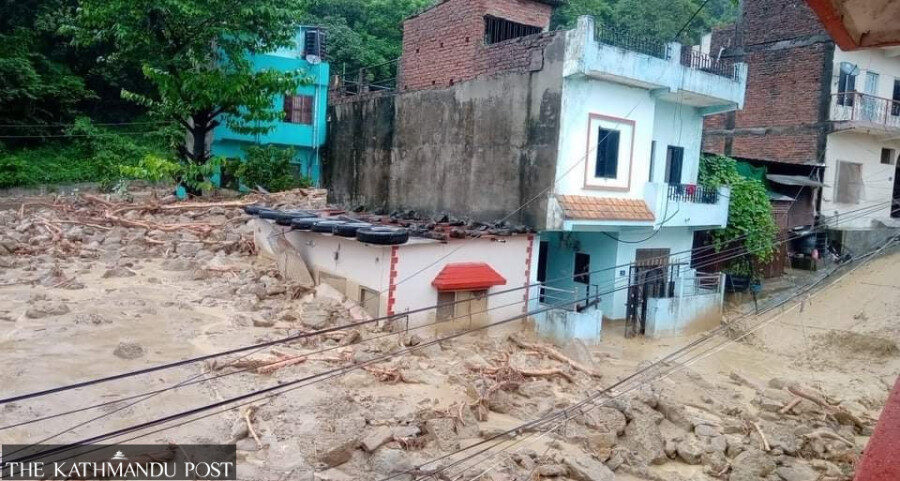 Seven houses were buried in a landslide at Jyotinagar Bamghat in Butwal