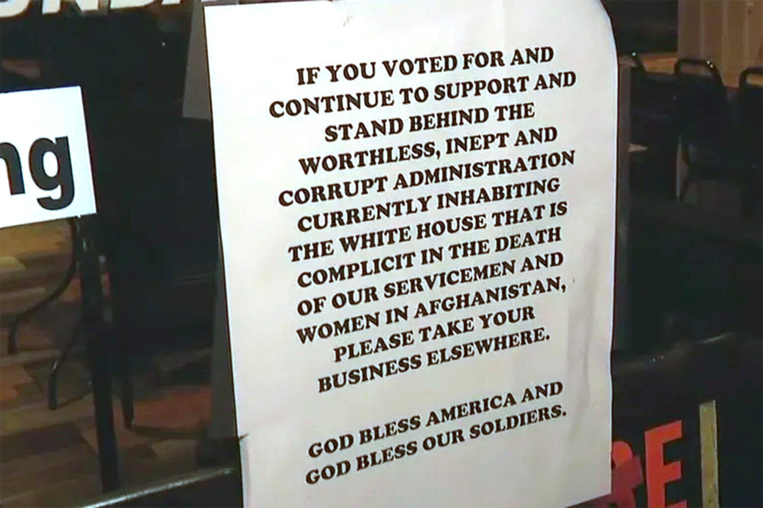 Click to enlarge diner posted sign biden supporters
