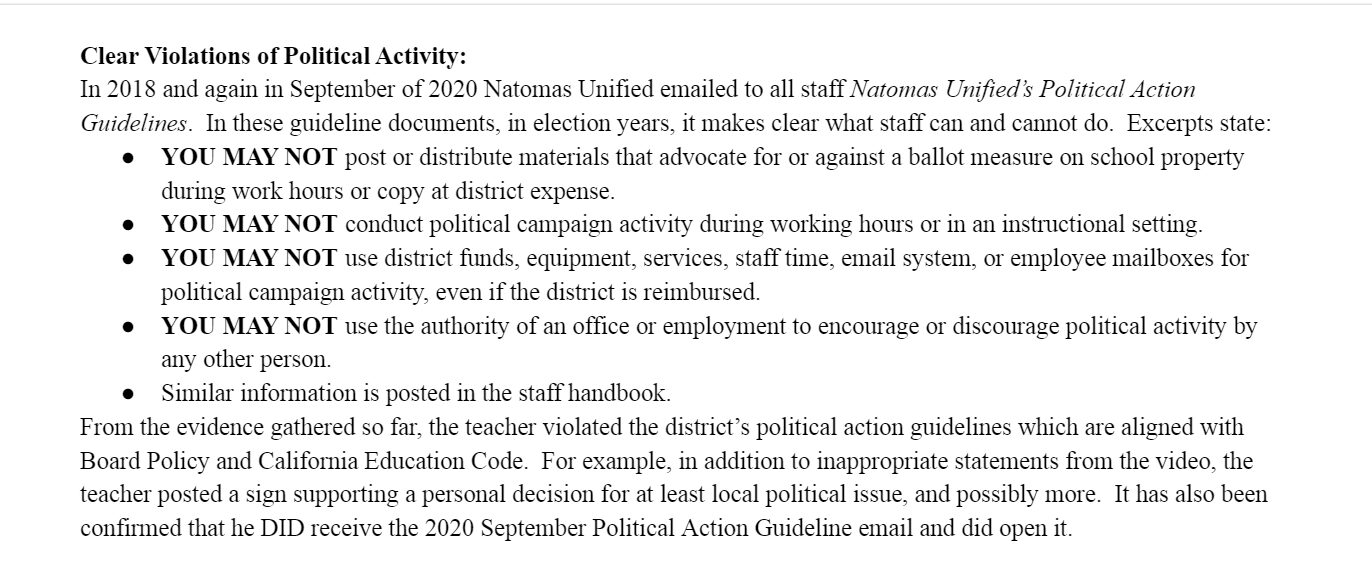 Violated policies - NUSD statement