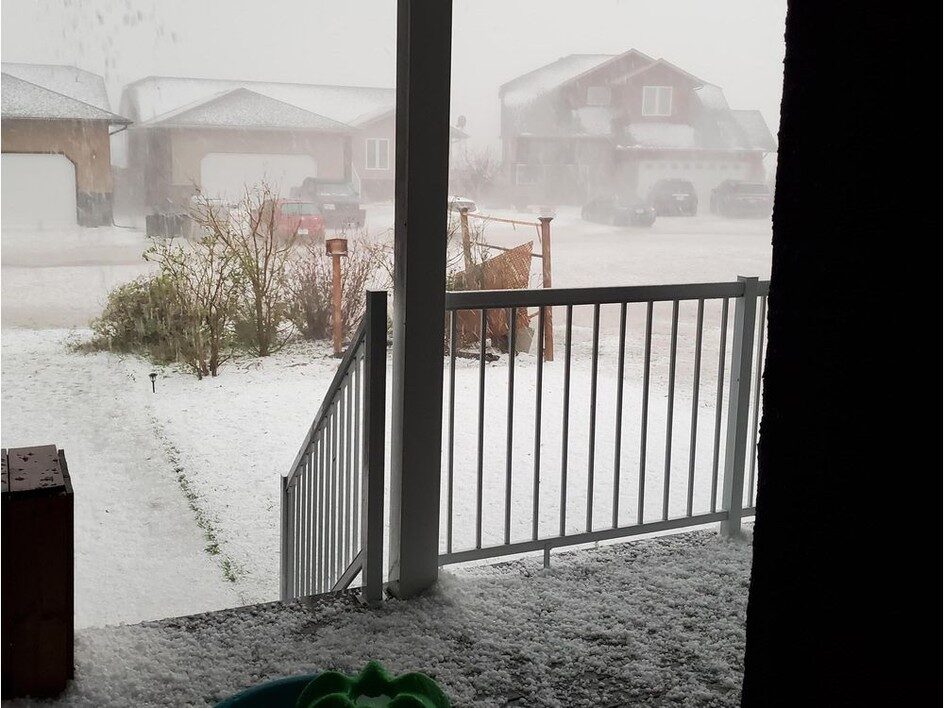 Grand Coulee resident Ali Pike's yard was covered in one to two inches of hail after an evening storm on Aug. 31, 2021.
