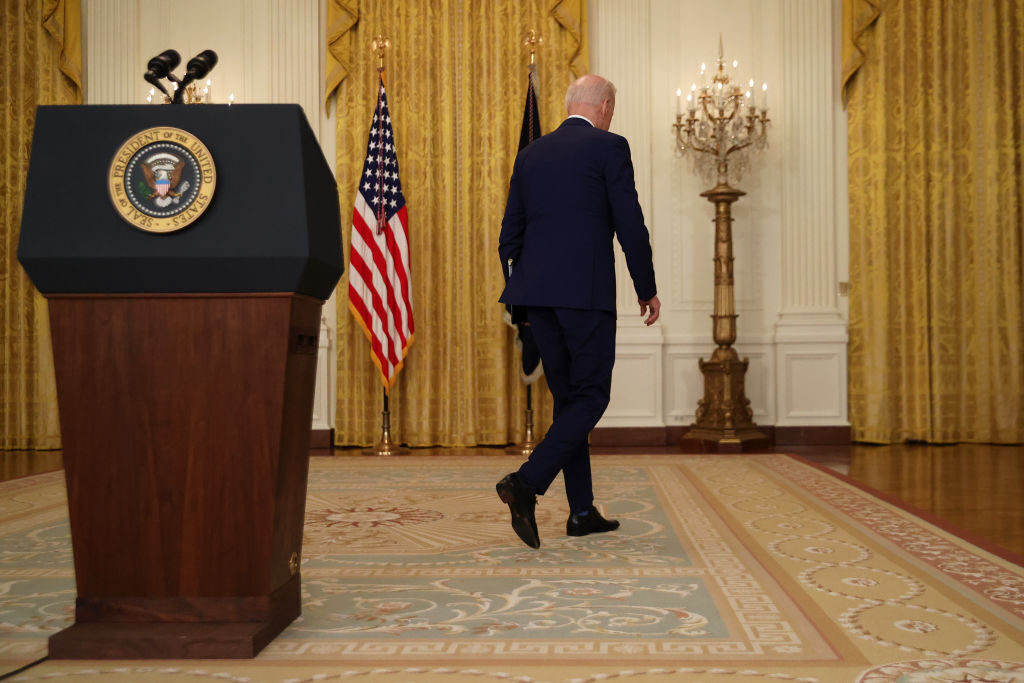 biden press conference leaves back turned