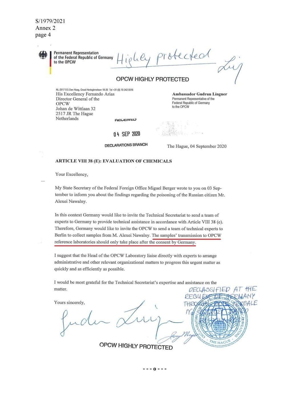 Click to enlarge opcw document navalny poisoning