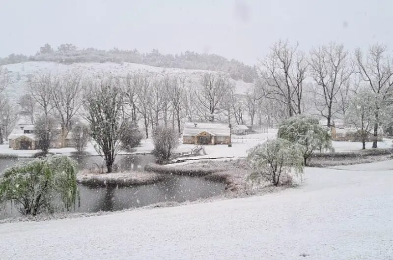 Snow had blanketed the landscape at Lake Naverone by Tuesday afternoon.