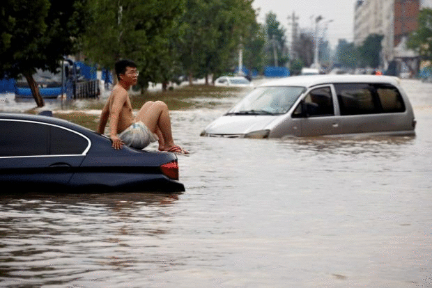 Flooded road in China