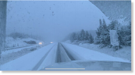 Snowfall on Highway 97C Sept. 15/2021