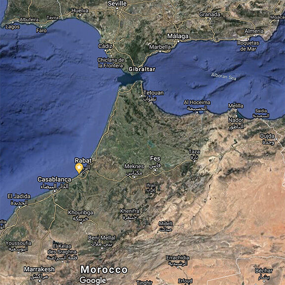 Click to enlarge Location of Contrebandiers Cave, Morocco.