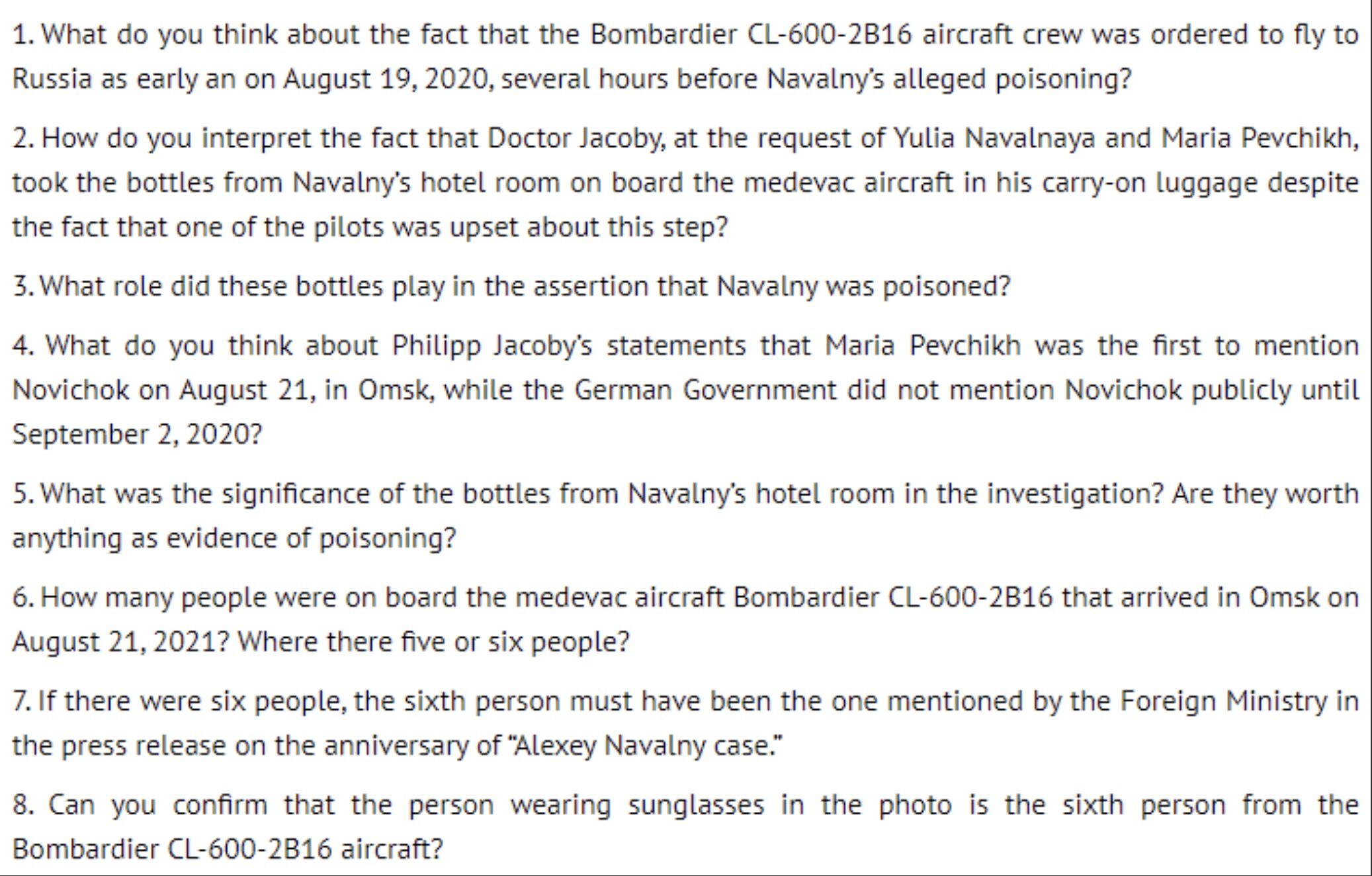 Click to enlarge Eight Questions to Maria Zakharova