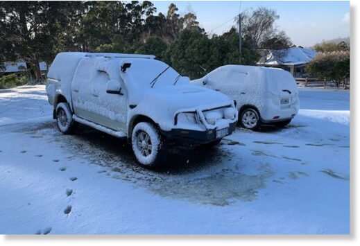 Fern Tree residents woke to find cars blanketed in snow.