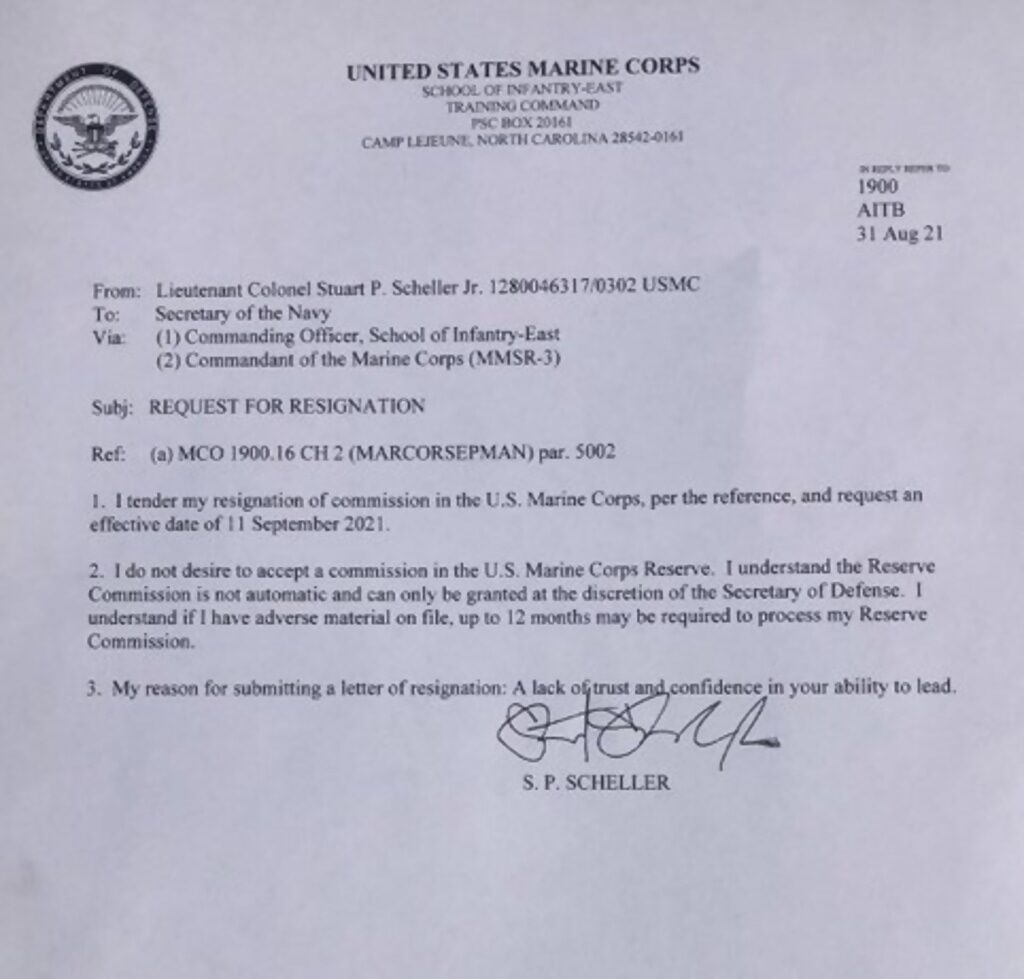 Stuart Scheller resign marine afghanistan biden