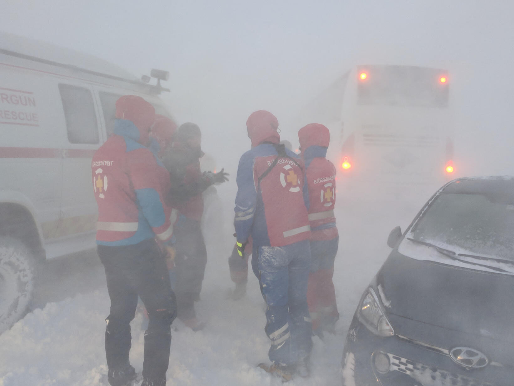 Click to enlarge Rescue team at work yesterday.
