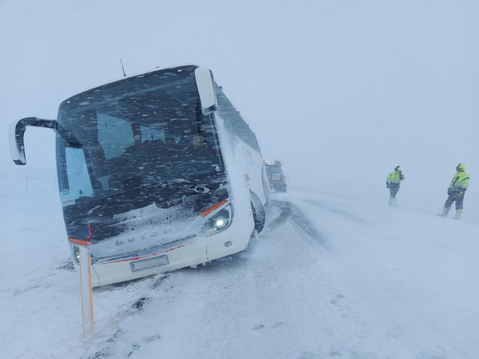 A bus was blown off the road in Hrútafjörður.