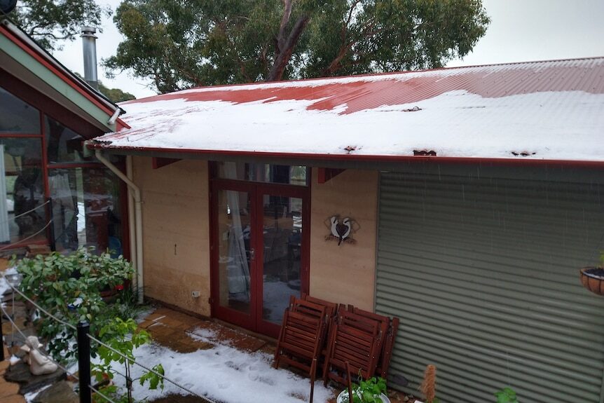 Hail on the roof of a house at Norton Summit in the Adelaide Hills.
