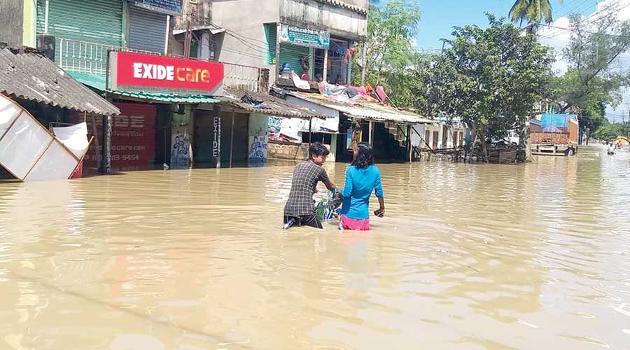 Buildings flooded in Howrah on Friday following the release of water by the DVC.