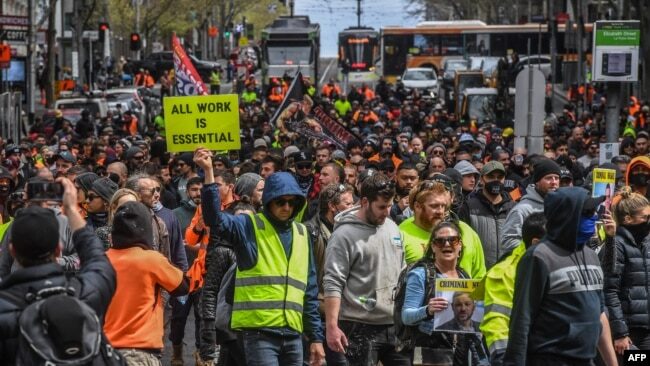 Click to enlarge Melbourne Australia covid rally protest