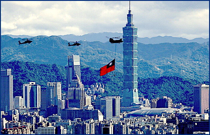Click to enlarge Flag over city