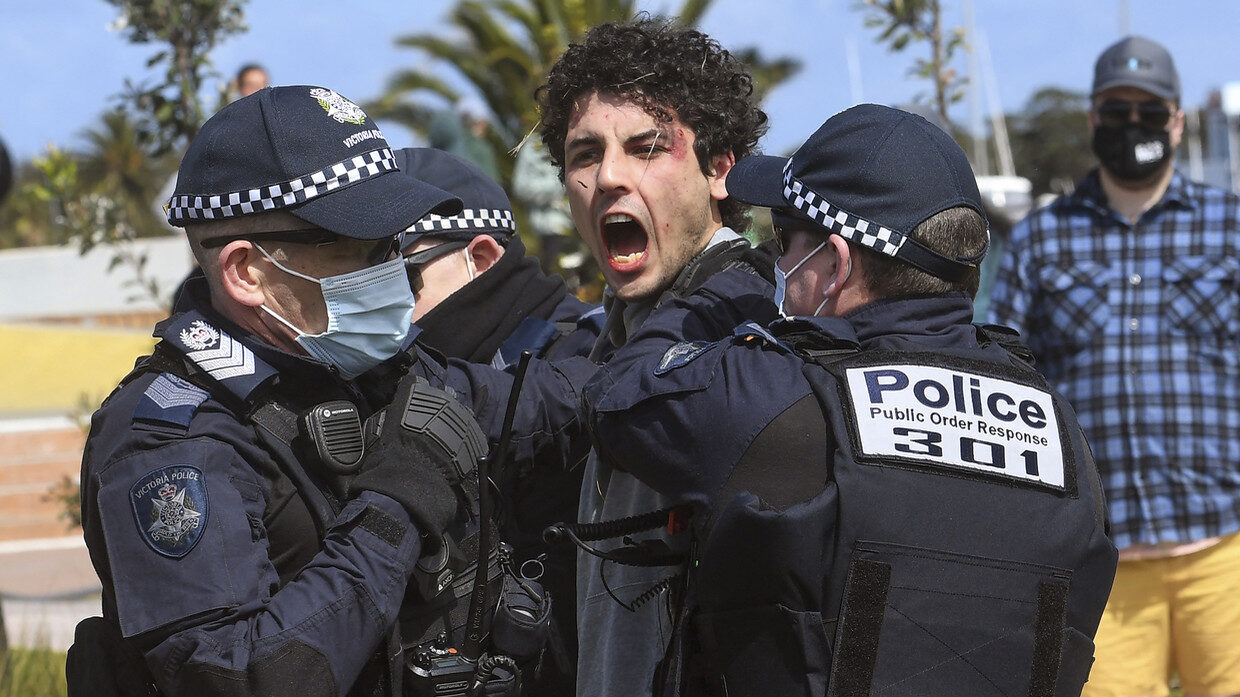 australia police arrest protester