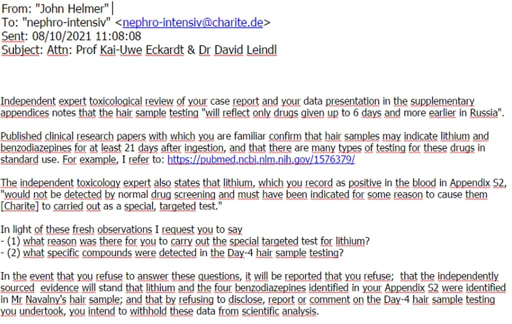 Click to enlarge helmer email navalny poisoning doctors