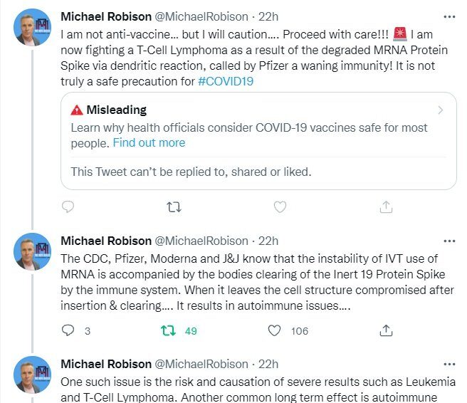 michael robinson twitter censoring vaccine