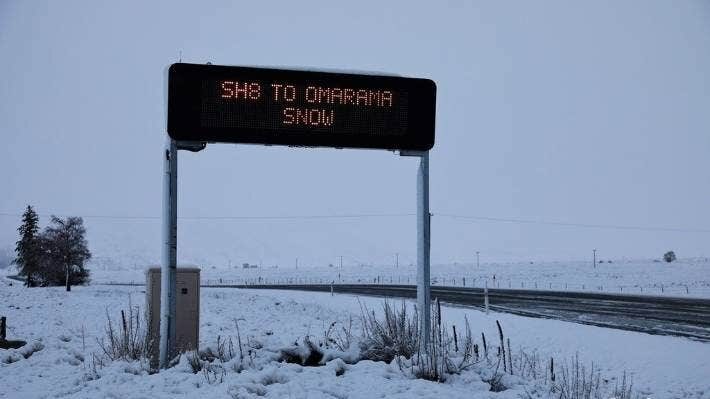 A warning was issued for motorists travelling on SH8 between Fairlie and Omarama after snow fell overnight on Tuesday.