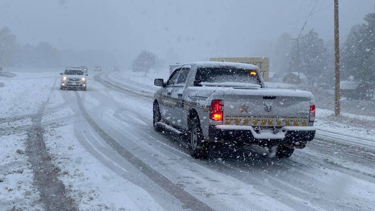 Click to enlarge Snowfall conditions photographed by the Custer County Sheriff's Office on Tuesday, October 12, 2021.