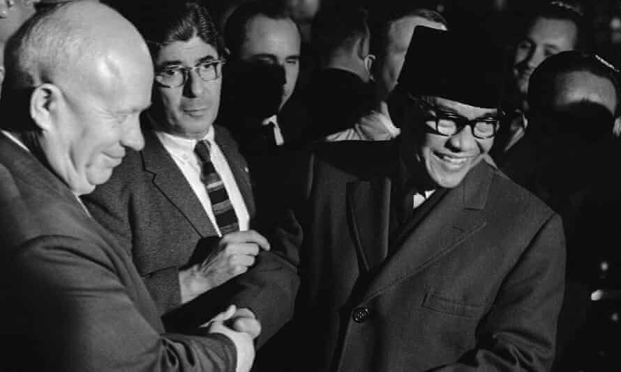 Click to enlarge President Sukarno of Indonesia with Soviet premier Nikita Khrushchev, 1960.