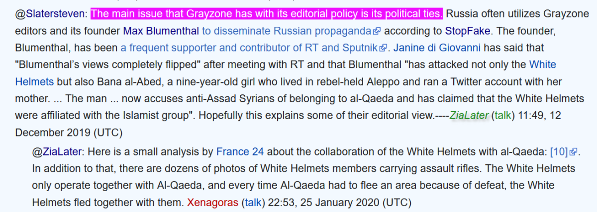 Click to enlarge wikipedia editor discussion blacklist grayzone