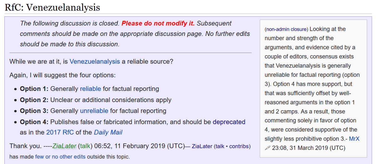 wikipedia editors blacklist venezuelanalysis