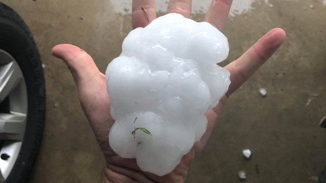 Click to enlarge Yalboroo local Gerard Collins found this massive hailstone after the storm on Tuesday.