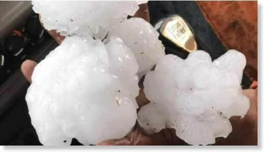 Giant hail pelted the Yalboroo community north of Mackay.