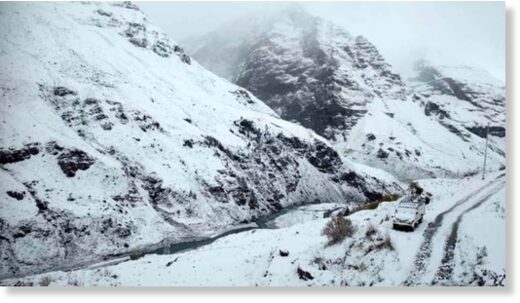 Lahaul and Spiti district of Himachal Pradesh received snowfall on Sunday, leading to a dip in the mercury and blocked roads.