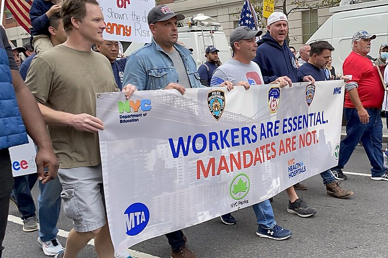 Click to enlarge nyc new york city workers protest mandate