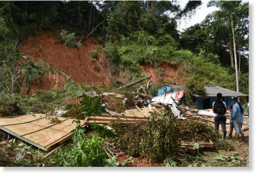 Landslide and floods damaged homes and infrastructure in San Carlos, Antioquia, Colombia, October 2021