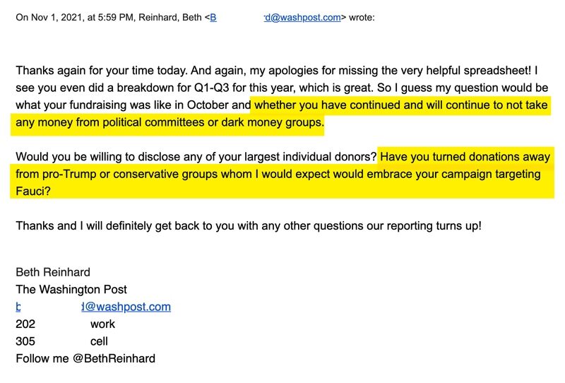 email white coat reinhard no trump funding dog experiments