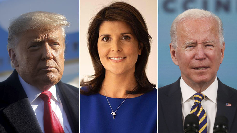Click to enlarge Donald Trump, Nikki Haley, Joe Biden
