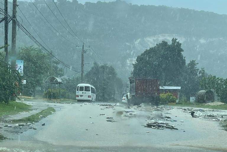 Heavy rain causing flooded roadways in St James