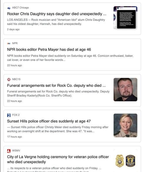 died suddenly news reports