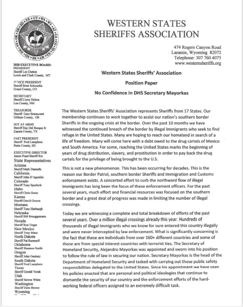 Click to enlarge sheriffs statement no confidence Mayorkas