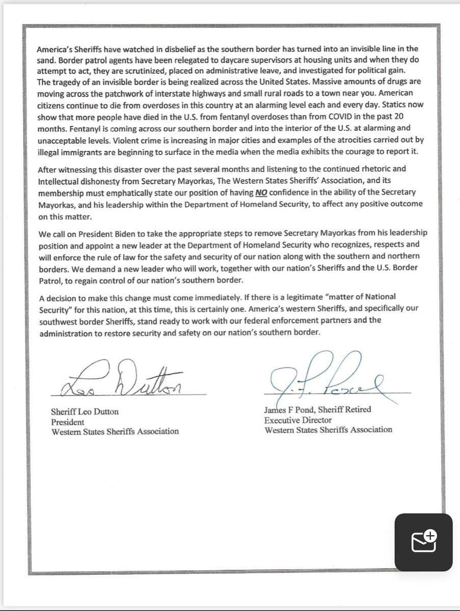 Click to enlarge sheriffs statement no confidence Mayorkas