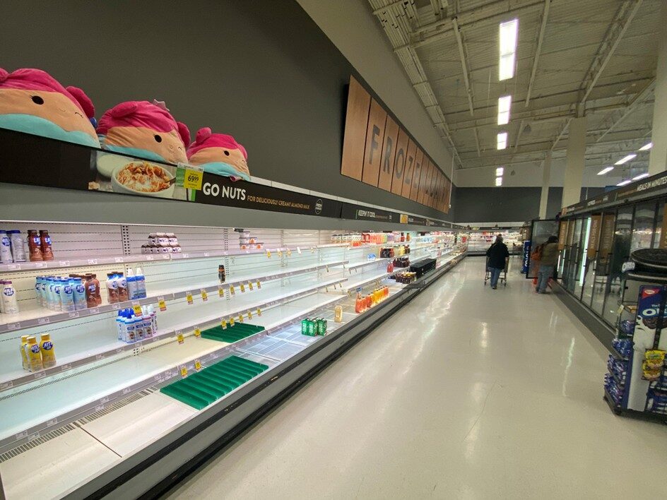 Click to enlarge Near-empty shelves line a grocery store in Kelowna this week, following catastrophic flooding in British Columbia.