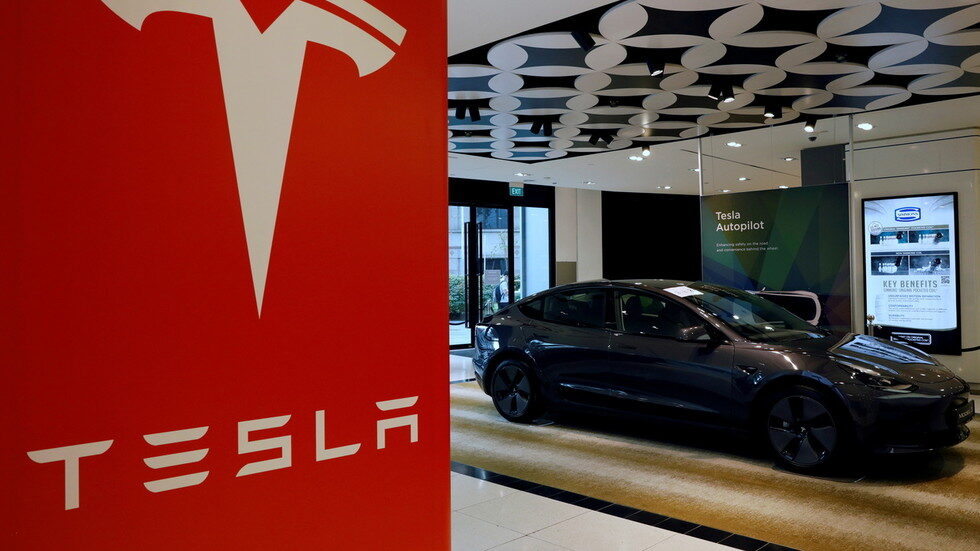 A Tesla model 3 car.