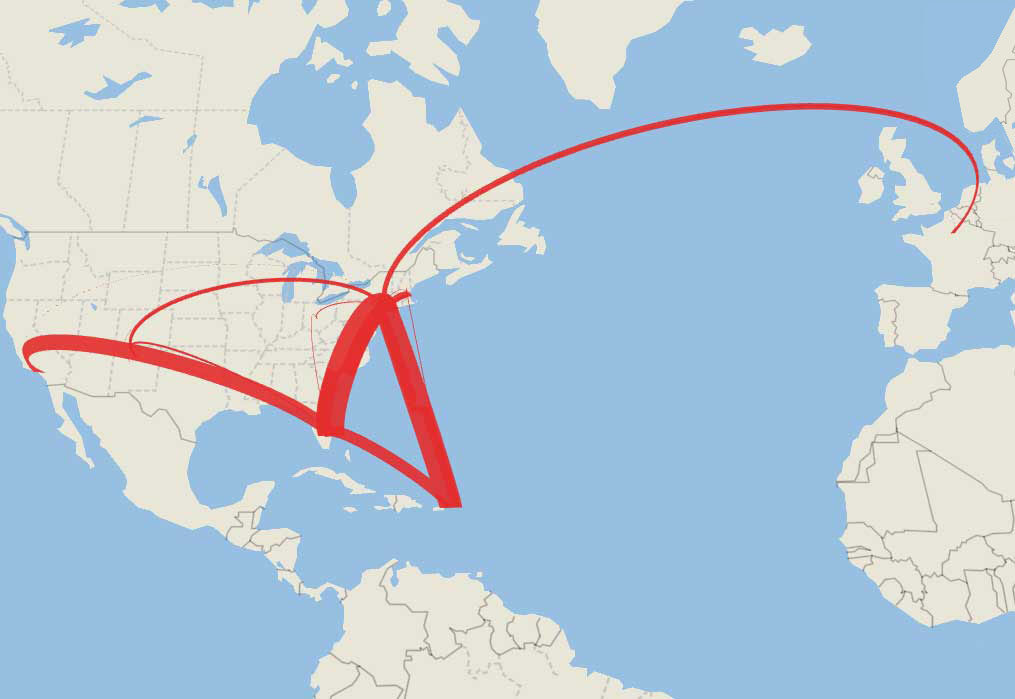Click to enlarge Map of Epstein flights