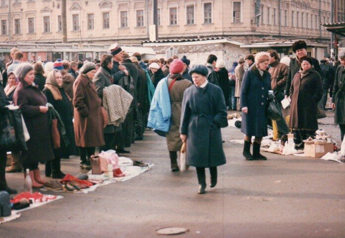 A street flea market in Rostov-on-Don, 1992.